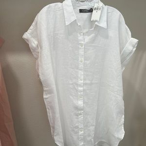 Lauren Ralph Lauren Short Sleeve white Collared Linen Shirt - XL